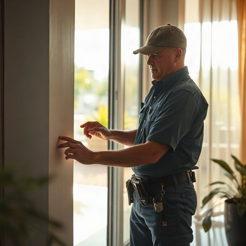 Profissional realizando manutenção em interior residencial iluminado